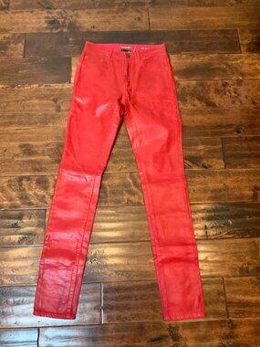 Saint Laurent Paris Red Coated Denim D05 W/SK-MW Jeans, Size 24